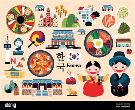 Lovely Korea travel concept set, Korean traditional culture symbol ...