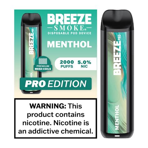 BREEZE SMOKE PRO 5% DISPOSABLE VAPE 6ML 2000 PUFFS (MENTHOL - FLAVOR)