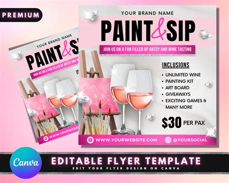 Sip and Paint Flyer DIY Flyer Design Template Paint and Sip - Etsy Australia