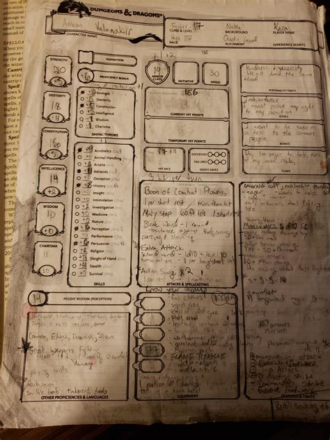 This character sheet lasted me 3 years. The end of an era. [OC] : r/DnD