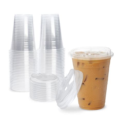 [50 Pack] Disposable Strawless Plastic Cups with Lids - 16 Oz Clear Plastic Cups and Sippy Cups ...