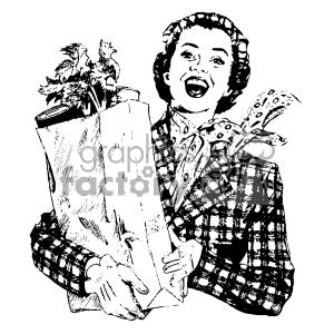 vintage woman holding bag of groceries vintage 1900 vector art GF clipart #402519 at Graphics ...