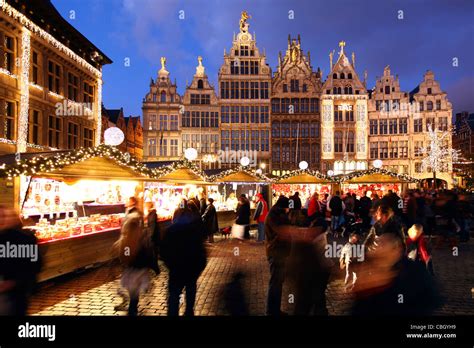 Christmas market in the old town, on the Grote Markt square of Antwerp, Flanders, Belgium ...