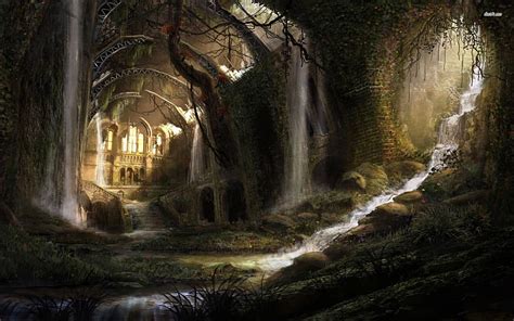 Secret passage to Enchanted Castle, fantasy, passage, waterfall, nature ...