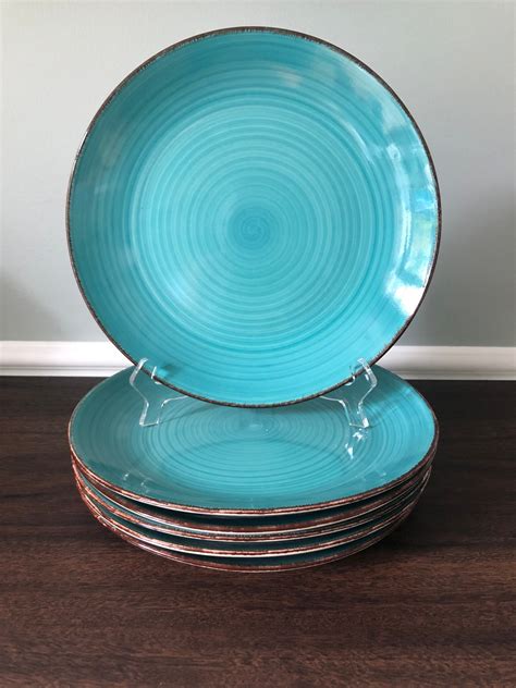 Royal Norfolk Stoneware Turquoise Swirl Plates Sold - Etsy