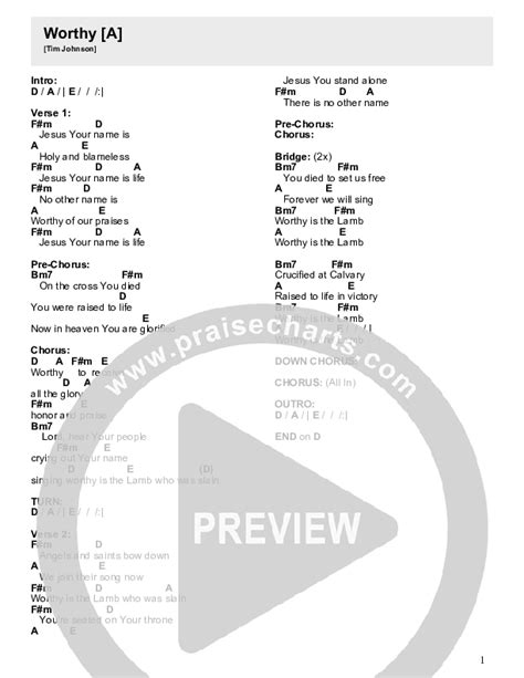 Worthy Chords PDF (Tim Johnson) - PraiseCharts