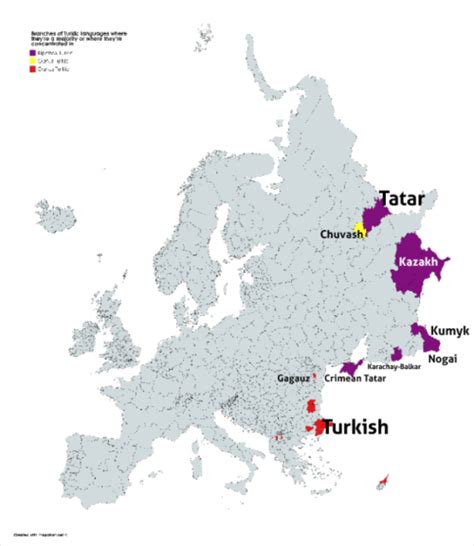 Branches of Turkic languages where they’re a majority or... | Map, Turkic languages, Language