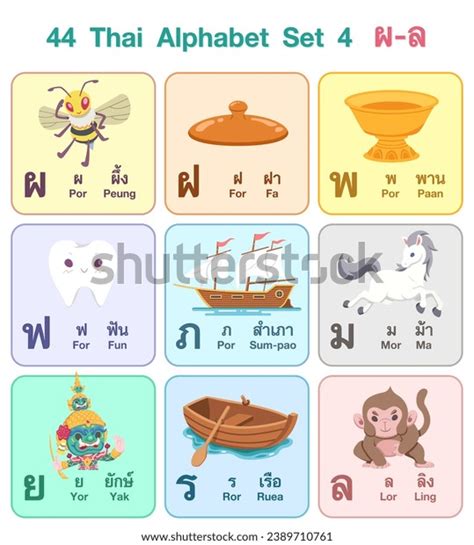 Cute Thai Alphabet Set 4 Cartoon Stock Vector (Royalty Free) 2389710761 ...