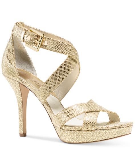 Michael kors Michael Evie Platform Sandals in Gold (Gold Glitter) | Lyst