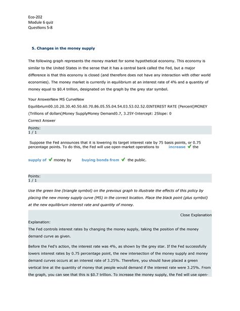 Eco202 - Quiz Notes - Module 6 quiz Questions 5- Changes in the money supply The following graph ...