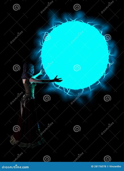 Sorceress Casting Blue Fireball Spell Illustration Stock Illustration ...