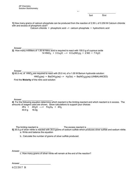 Determining The Limiting Reactant Worksheet