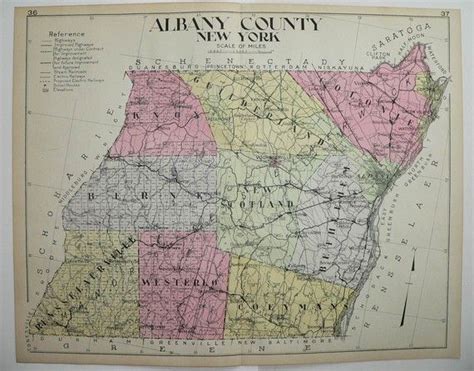 Albany County NY Map New York 1912 Large Map Genealogy History | Etsy