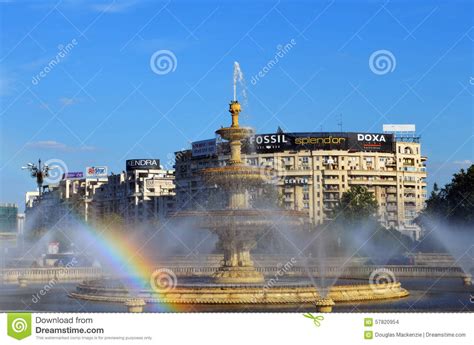 Bucharest, Romania: Rainbow in the Fountain at Piata Unirii Editorial ...