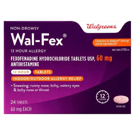 Walgreens Fexofenadine Hydrochloride Tablets USP, 60mg 24 ct | Shipt