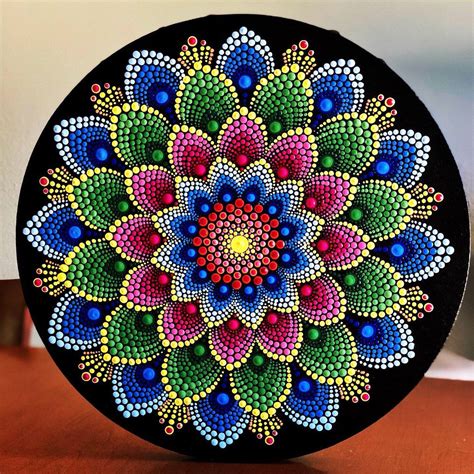 Color burst dot Mandala on 12 round stretched canvas in image 0 Mandala ...