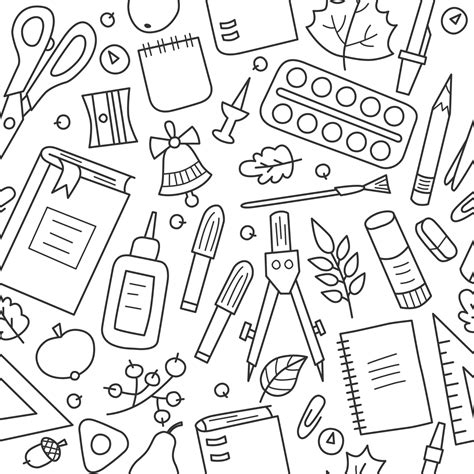 Seamless pattern with school and office stationery in doodle style. Vector 3794879 Vector Art at ...