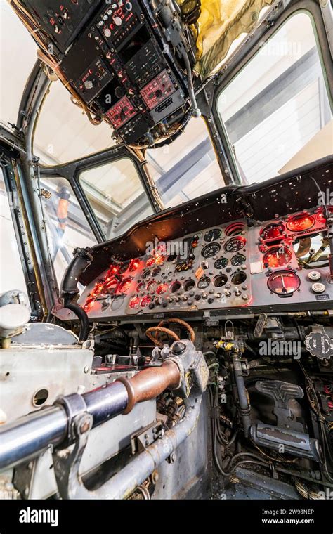 Interior of a decommissioned Westland Wessex helicopter showing the ...