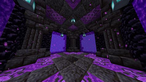 Interior of my Floating Nether Portal room from earlier; Blackstone pillars are from the Blockus ...