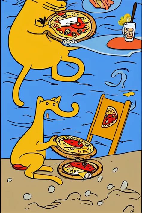 digital drawing of a cat eating pizza on the beach by | Stable Diffusion | OpenArt