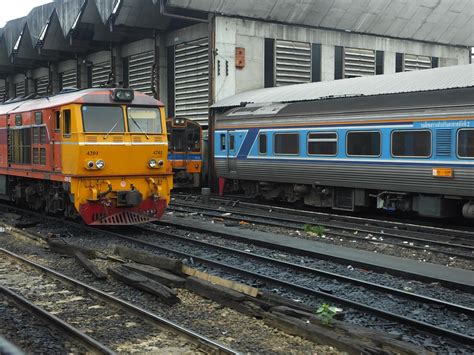 BANGKOK THAILAND08 JUNE 2019The locomotive and the Thai train are parked at the parking garage ...