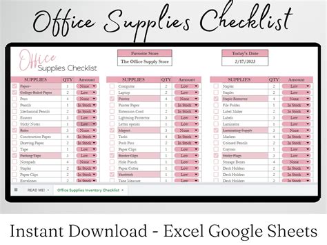 Office Supplies Checklist, Business Office Supplies Checklist Template Excel Spreadsheet Office ...