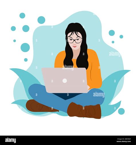 A girl working in laptop.Illustration Concept of work from home Stock ...