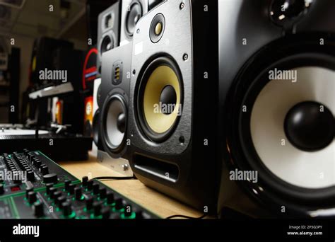 New speakers in music store. Buy professional studio monitors for sound ...