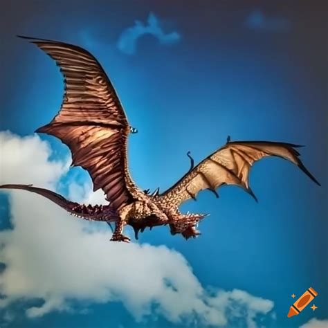 Realistic dragon flying in the sky