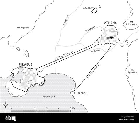 Map of ancient Attica showing Athens, Piraeus, the Long Walls, Phaleron ...