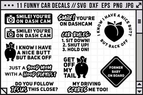 Funny car decals SVG | 11 car decal SVG files