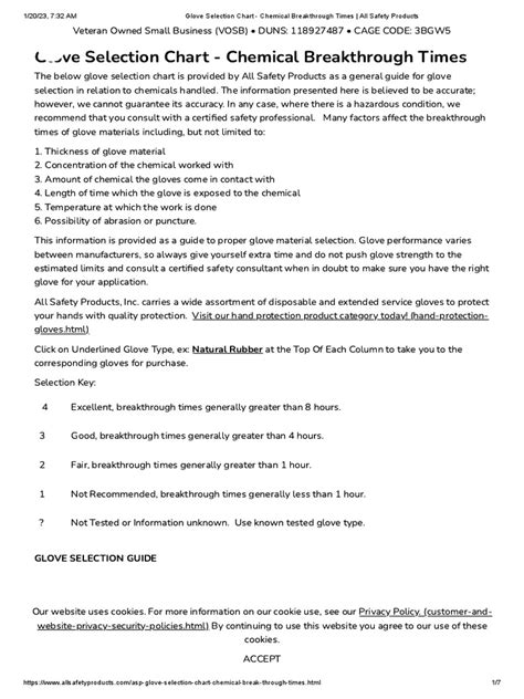 Glove Selection Chart - Chemical Breakthrough Times - All Safety ...