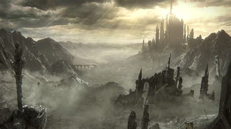 Wallpaper : sunlight, landscape, video games, dark, knight, morning, castle, mist, fire, sword ...