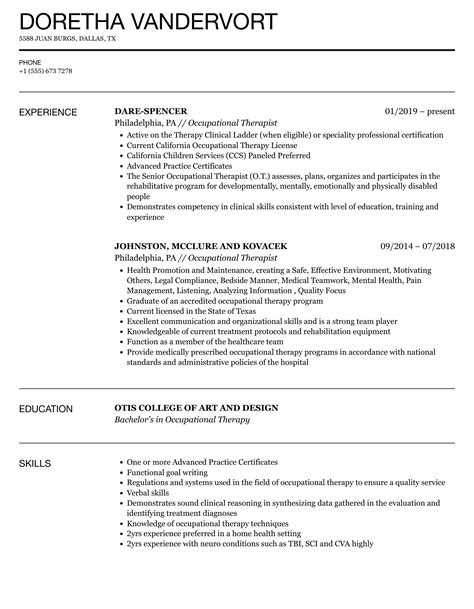 Resumes For Occupational Therapists