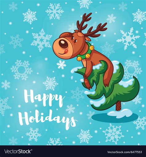 Happy holidays card with cute cartoon deers Vector Image