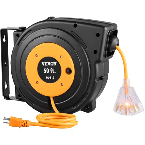 VEVOR 50ft Retractable Extension Cord Reel 14AWG/3CSJTOW Power Cord Reel | VEVOR US