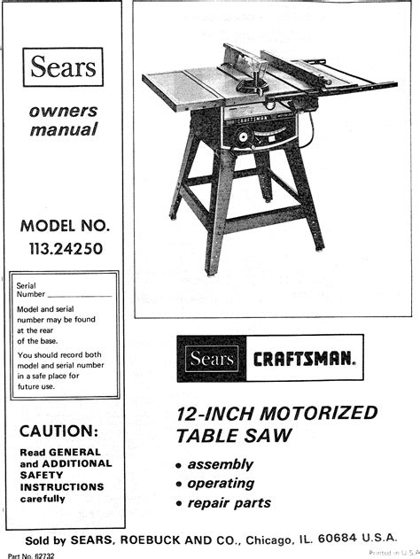 Craftsman 11324250 User Manual 12 INCH MOTORIZED TABLE SAW Manuals And Guides L0911390