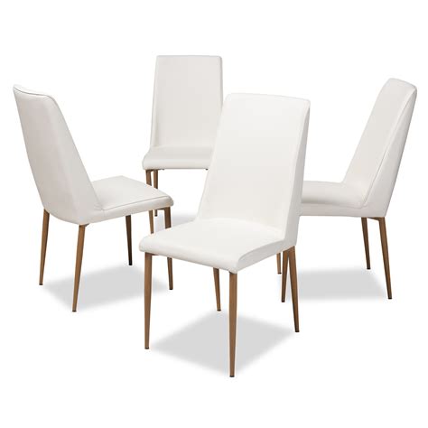 Baxton Studio Chandelle Modern and Contemporary White Faux Leather Upholstered Dining Chair (Set ...