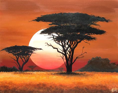 African Landscape Sunset Painting: "Setting Sun". $225.00, via Etsy. | backdrops | Pinterest ...