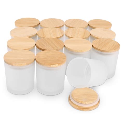 Frosted Glass Candle Jars With Wooden Lids 96 Pack ...