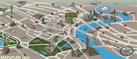 London maps - Landmarks birds eye view free printable map | Travel infographic, London tourist ...