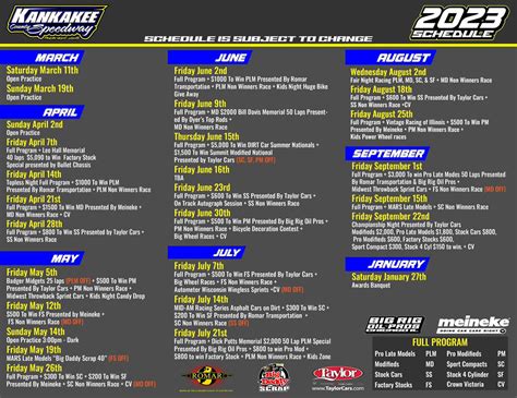 2023 Kankakee County Speedway Schedule - RaceStar Publications