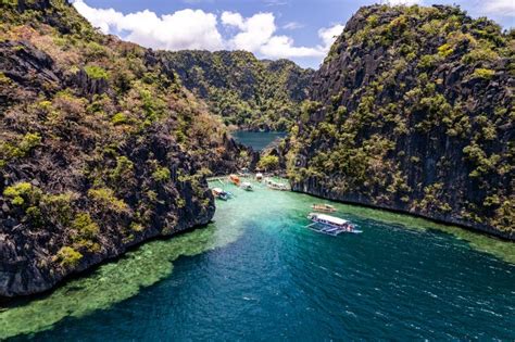 Aerial View of Twin Lagoon Turquoise Waters with a Drone the Philippines Coron Stock Image ...