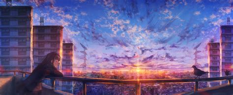 Breathtaking City Sunset - Anime HD Wallpaper by ナコモ