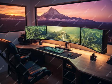 Premium AI Image | computer desk with a monitor mounted on top computer ...
