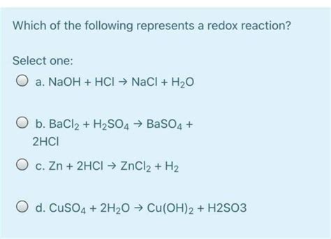 Solved Which of the following represents a redox reaction? | Chegg.com