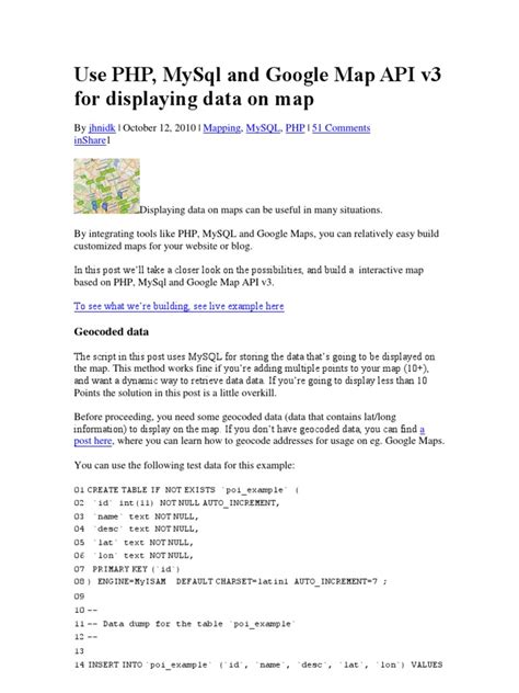 Use PHP, MySql and Google Map API v3 For Displaying Data On Map | PDF | Php | Java Script