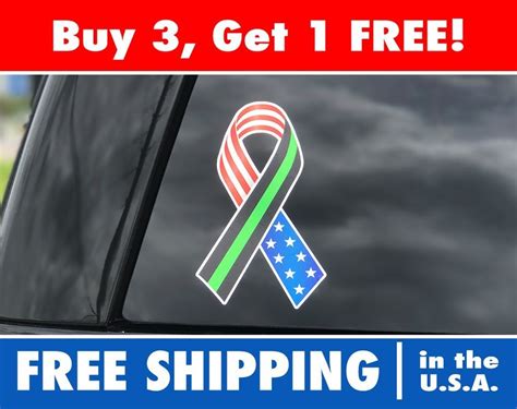 USA Thin Green Line Ribbon Bumper Sticker