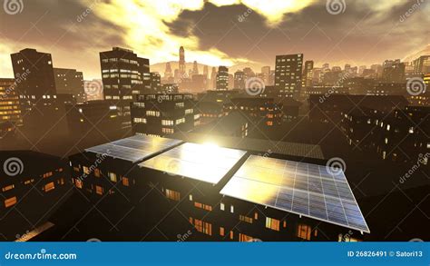 Solar power panels in city stock illustration. Illustration of architecture - 26826491