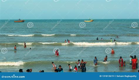 A Seascape of the Shrine Velankanni Beach with Tour People. Editorial ...